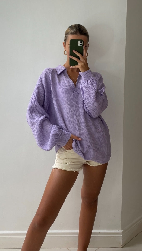 CATALINA POLO COLLAR TOP - LILAC