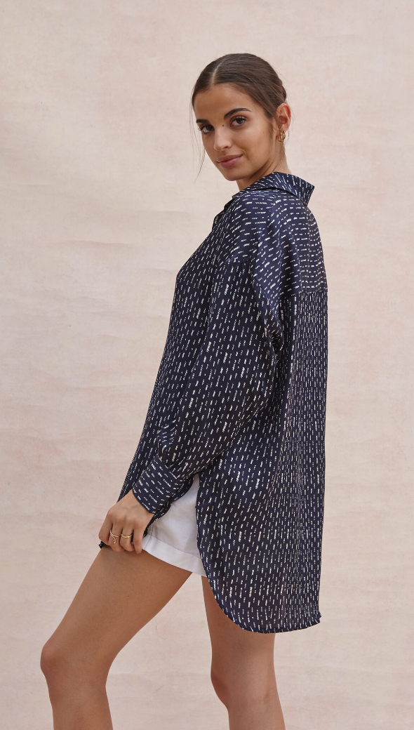 MADELINE PRINTED SHIRT - NAVY