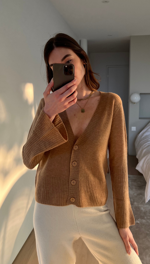 CINDY CASHMERE CARDIGAN - TAN