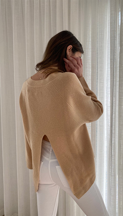 CAMRYN PURE CASHMERE SWEATER - SAND